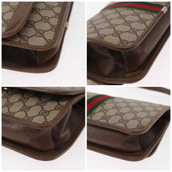 GUCCI GG Supreme Web Sherry Line Shoulder Bag PVC Beige Gold Auth 155593 - Picture 14 of 16